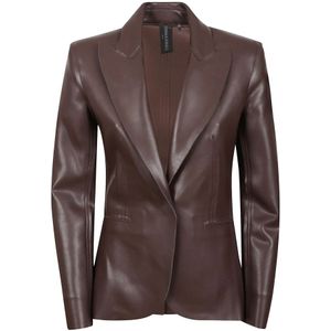 Norma Kamali, Jassen, Dames, Bruin, S, Leer, Bruine vegan leren blazer