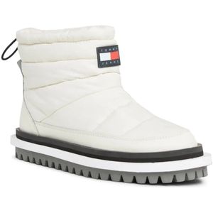 Tommy Jeans, Schoenen, Dames, Wit, 36 EU, Polyester, Witte Gewatteerde Platte Enkellaarsjes