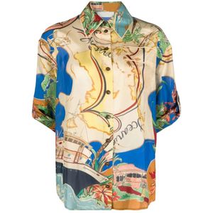Zimmermann, Blouses & Shirts, Dames, Veelkleurig, L, Nautische Kaartprint Zijden Overhemd voor Dames