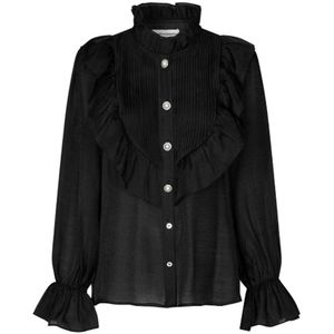 Lollys Laundry, Mooie Blouse met Pofmouwen en Ruches Zwart, Dames, Maat:S