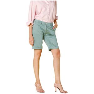 Mason's, Stretch Satin Chino Bermuda Shorts Groen, Dames, Maat:L