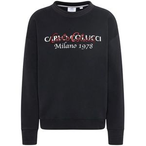 Carlo Colucci, Sweatshirts & Hoodies, Heren, Zwart, XL, Oversize Sweatshirt Casual Stijl