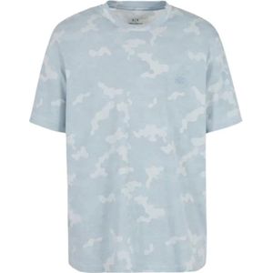 Armani Exchange, Tops, Heren, Blauw, S, Katoen, Camouflage Katoenen Relaxed Fit T-shirt