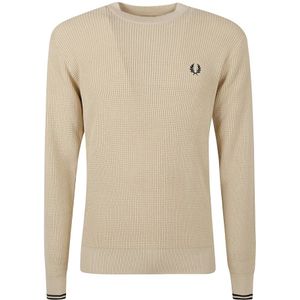 Fred Perry, Truien, Heren, Beige, M, Katoen, Waffle Stitch Truien