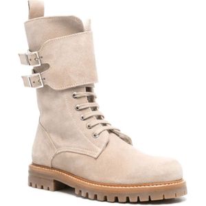 Kiton, Schoenen, Dames, Beige, 38 EU, Suède, Beige Suède Mid-Calf Veterschoenen