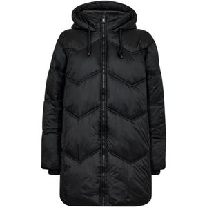 Freequent, Jassen, Dames, Zwart, XS, Polyester, Gewatteerde Winterjas met Capuchon