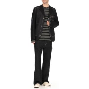 Junya Watanabe, Tops, Heren, Grijs, L, Wol, Gestreept wol T-shirt en Polo