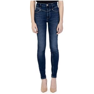 Guess, Blauwe effen jeans met ritssluiting en knoopsluiting Blauw, Dames, Maat:W31 L29