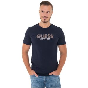 Guess, Tops, Heren, Blauw, L, Katoen, Slim Fit Logo Relief T-Shirt