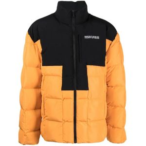 Marcelo Burlon, Oranje Logo Cross Block Puffer Jas Oranje, Heren, Maat:M