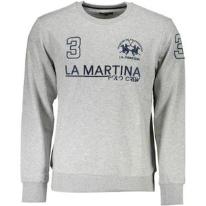 La Martina, Sweatshirts & Hoodies, Heren, Grijs, 2Xl, Katoen, Grijze Geborduurde Crew Neck Sweater