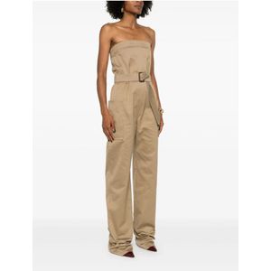 Saint Laurent, Jumpsuits & Playsuits, Dames, Beige, M, Katoen, Beige Strapless Geriemde Jurk