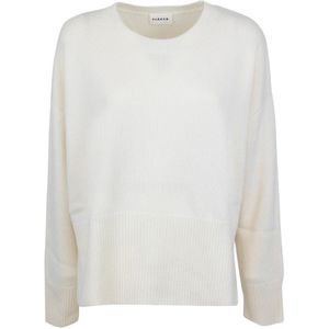 P.a.r.o.s.h., Truien, Dames, Beige, M, Wol, Witte Sweater Boxy Ronde Hals Ribdetail