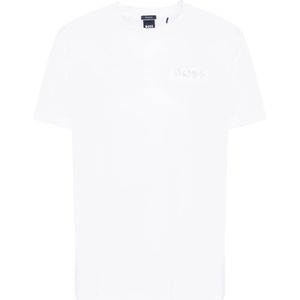 Hugo Boss, Wit Crewneck T-Shirt met Geborduurd Logo Wit, Heren, Maat:M