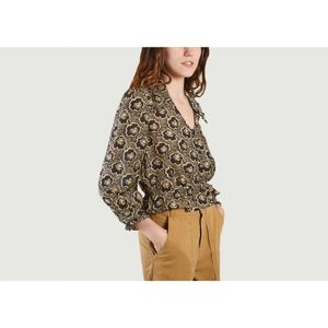 Ba&Sh, Blouses & Shirts, Dames, Bruin, M, Bloemen T-shirt met 3/4 mouwen en V-hals