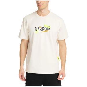 Barrow, Tops, Heren, Beige, S, Katoen, Gestreept Logo T-shirt