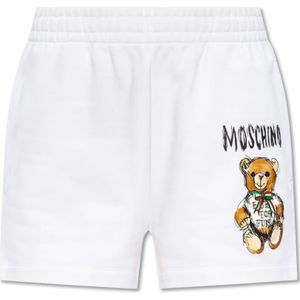 Moschino, Korte broeken, Dames, Wit, XS, Katoen, Shorts met logo