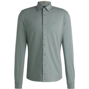 Hugo Boss, Overhemden, Heren, Groen, 2Xl, Katoen, Moderne Piqué Jersey Overhemd met Spreadkraag