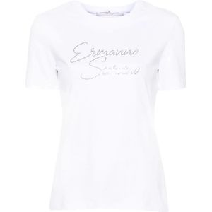 Ermanno Scervino, Tops, Dames, Wit, S, Korte mouw ronde hals T-shirt