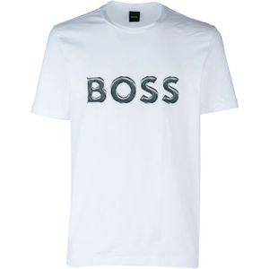 Hugo Boss, Tops, Heren, Wit, L, Katoen, Casual Katoenen T-Shirt