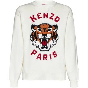 Kenzo, Truien, Heren, Beige, M, Katoen, Visserstrui Tiger Sweater
