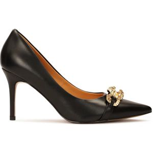 Kazar, Schoenen, Dames, Zwart, 37 EU, Leer, Klassieke zwarte pumps met hak versierd met ketting met kristallen