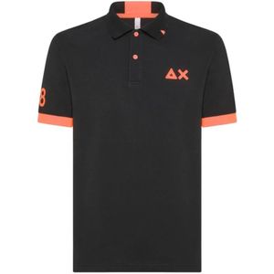 Sun68, Tops, Heren, Zwart, XL, Katoen, Zwart Logo Fluo Polo T-shirt