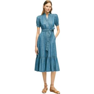 Brooks Brothers, Blauwe katoenen jurk Blauw, Dames, Maat:3XS
