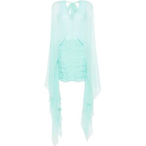 Alberta Ferretti, Turquoise Chiffon Diepe V-Hals Jurk Blauw, Dames, Maat:S