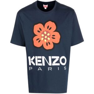 Kenzo, Blauw Bloemenprint T-shirt voor Kinderen Blauw, Heren, Maat:XL