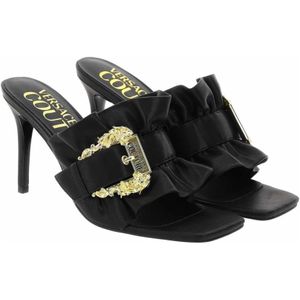 Versace, Schoenen, Dames, Zwart, 39 EU, Zwarte Open Sandalen met Gouden Gesp