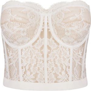 Alexander McQueen, Tops, Dames, Wit, M, Katoen, Ivoorwitte Bloemenkant Bustier Top