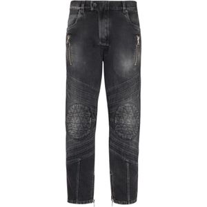 Balmain, Jeans, Heren, Zwart, W28, Denim, Denim biker jeans