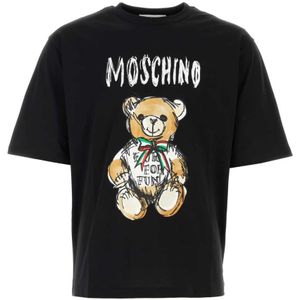 Moschino, Tops, Heren, Zwart, 2Xl, Katoen, Zwarte Oversized Katoenen T-shirt