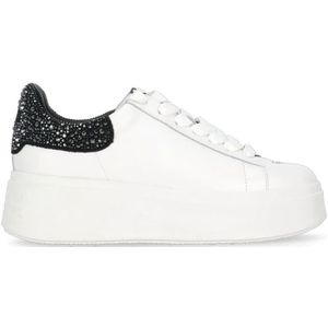 Ash, Schoenen, Dames, Wit, 38 EU, Leer, Witte Leren Sneakers met Strass-details