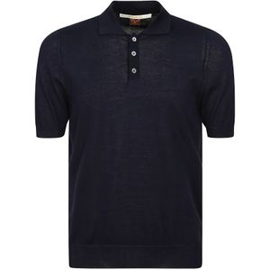 Hindustrie, Tops, Heren, Blauw, L, Katoen, Navy Polo Shirt met Knopen en Kraag