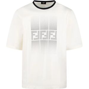 Fendi, Tops, Heren, Wit, M, Katoen, Gradient Print T-Shirt Casual Stijl