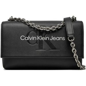 Calvin Klein Jeans, Tassen, Dames, Zwart, ONE Size, Leer, Eco-Leren Flap Tas met Ketting