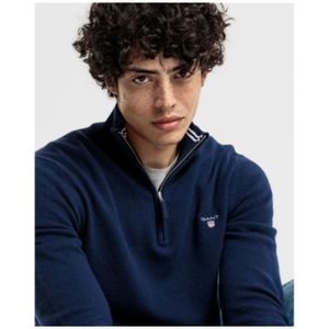 Gant, Truien, Heren, Blauw, 4Xl, Wol, Fijne wollen half-zip trui