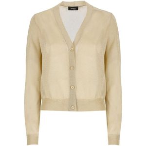 Fabiana Filippi, Truien, Dames, Beige, S, Gouden Lurex V-Hals Cardigan Sweater