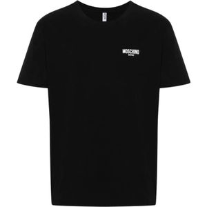 Moschino, Zwarte Logo Print T-shirts en Polos Zwart, Heren, Maat:M