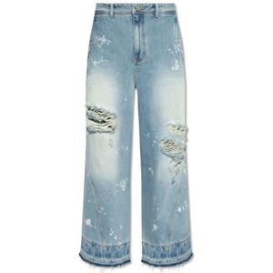 Ader Error, Jeans met een versleten effect Blauw, unisex, Maat:XS