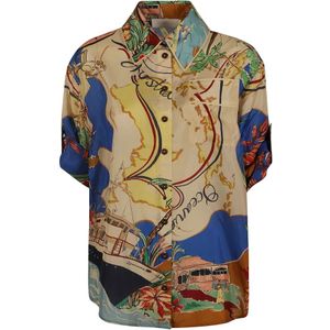 Zimmermann, Blouses & Shirts, Dames, Veelkleurig, L, Nautische Kaart Zijden Overhemd