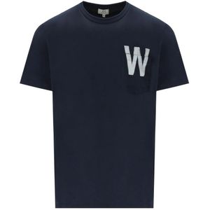 Woolrich, Tops, Heren, Blauw, M, Katoen, T-Shirts