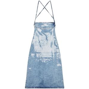 Diesel, Blauwe Jurk met Open Rug en Pailletten Blauw, Dames, Maat:S