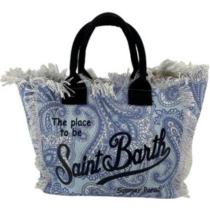 MC2 Saint Barth, Tassen, Dames, Veelkleurig, ONE Size, Katoen, Canvas Schoudertas met Franjes