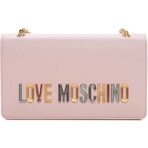 Love Moschino, Tassen, Dames, Roze, ONE Size, Schoudertas met Gouden Ketting en Logo