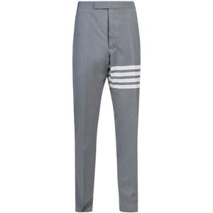 Thom Browne, Broeken, Heren, Grijs, M, Wol, Grijze Wollen Broek met Iconische Banden