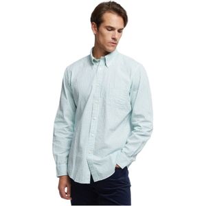 Brooks Brothers, Regent Regelijke FIT Sport Shirt, Seersucker Strek, knoop-down kraag Blauw, Heren, Maat:M