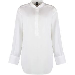 Hugo Boss, Blouses & Shirts, Dames, Wit, M, Lyocell Mandarin Kraag Poplin Blouse